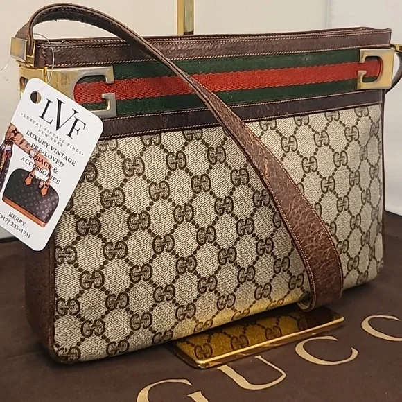 GUCCI VINTAGE 1970'S WEB SHERRY LINE COATED CANVAS/LEATHER SHOULDER BAG- RARE - Picture 7 of 17